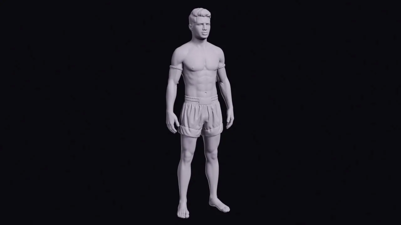 Standing Muay Thai Fighter in Shorts and Woven Armbands Figurine 3D print model