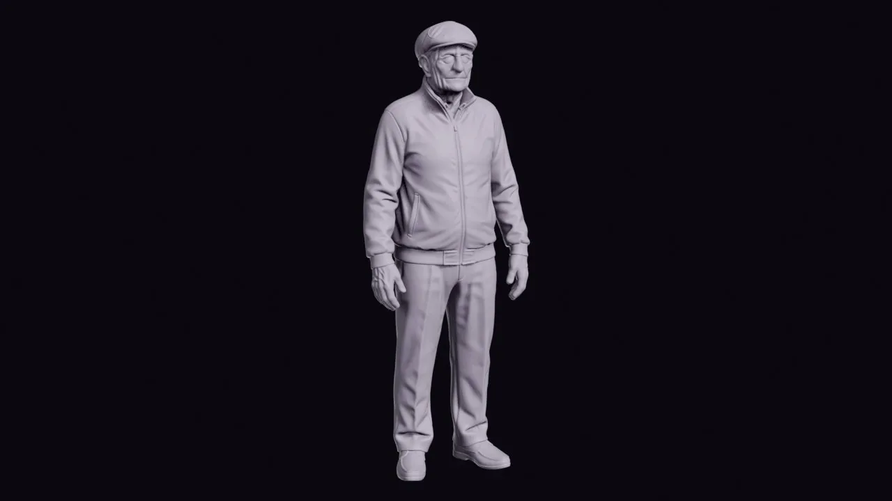 Standing Elderly Man in a Flat Cap and Zip Jacket Figurine 3D print model