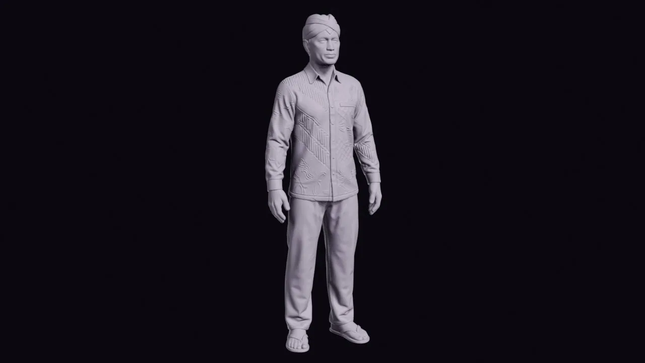 Standing Javanese Man in a Batik Shirt and Headcloth Figurine 3D print model