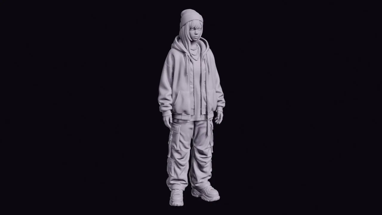 Standing Harajuku Woman in Layered Oversized Streetwear Figurine 3D print model