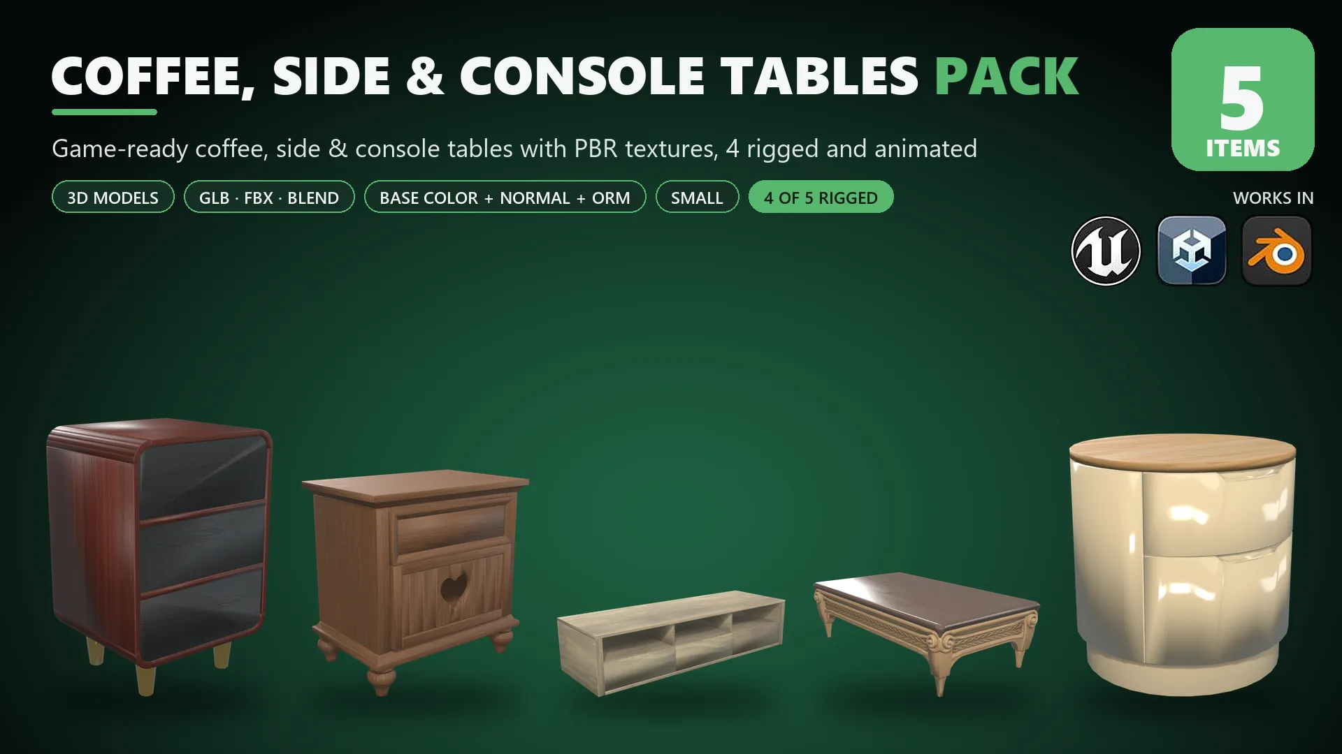 Coffee Side and Console Tables Pack Low-poly 3D model