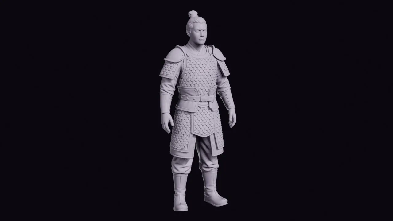 Standing Chinese Warrior in Layered Scale Armour Figurine 3D print model