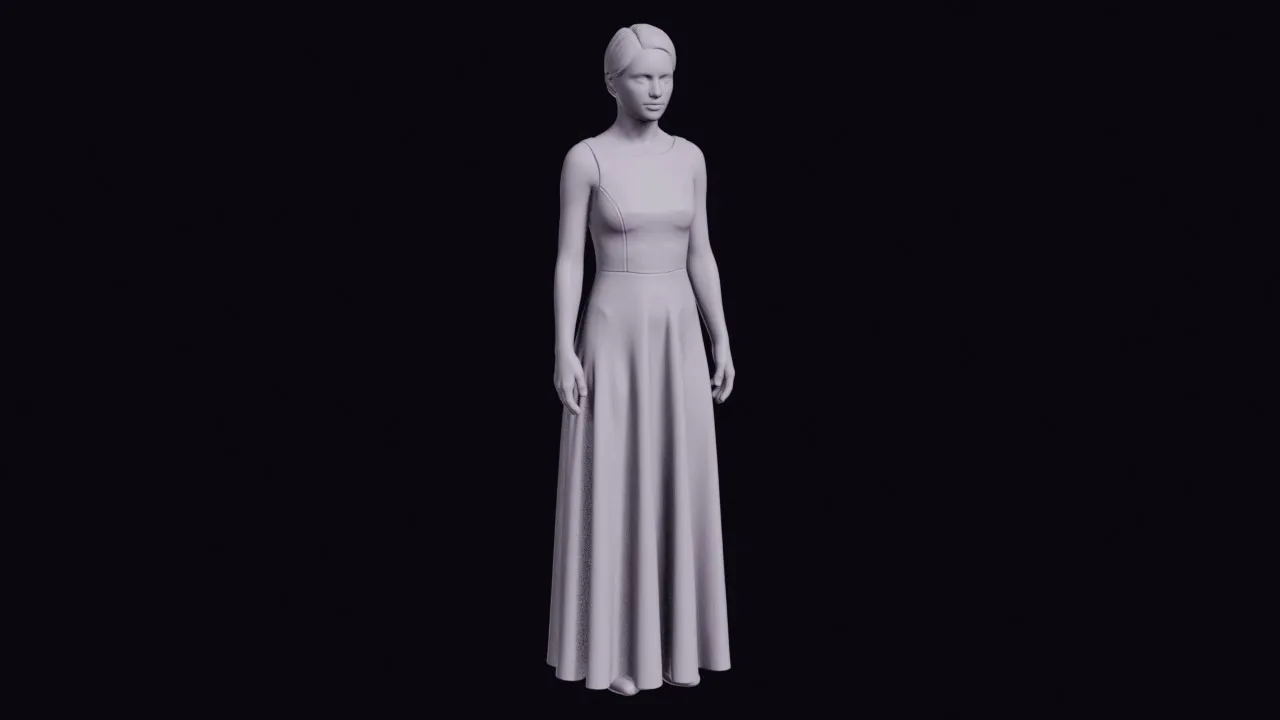 Standing Bridesmaid in a Simple Flowing Gown Figurine 3D print model