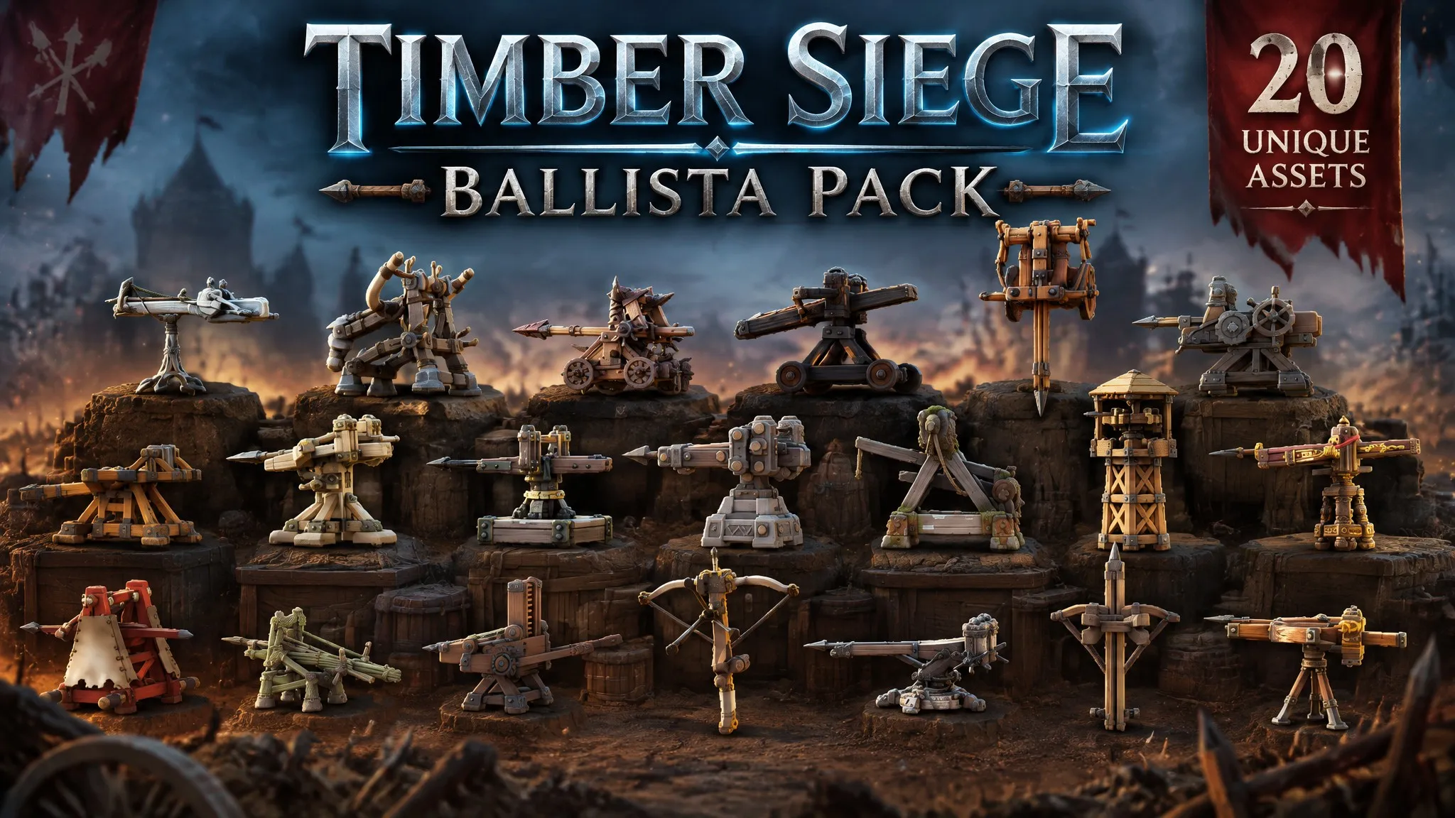 Timber Siege Ballista Pack Low-poly 3D model