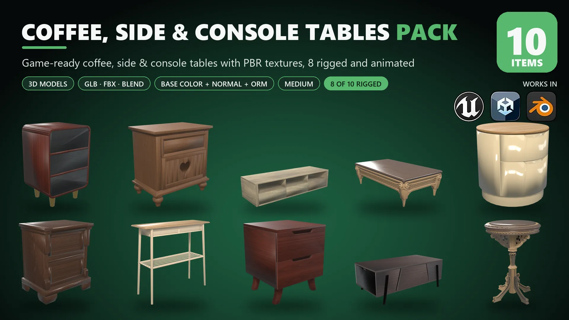 Coffee Side and Console Tables Pack Medium Low-poly 3D model