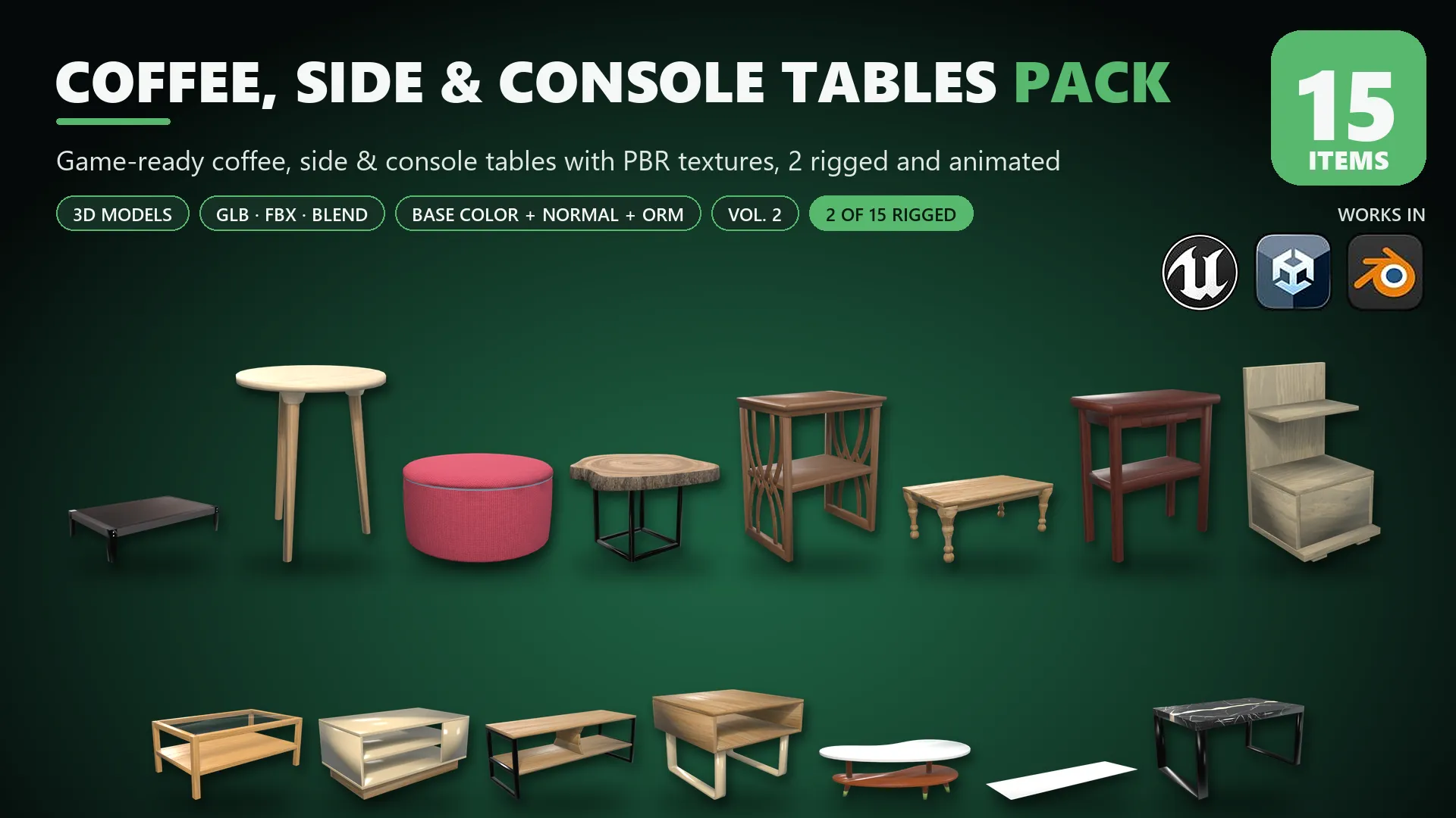 Coffee Side and Console Tables Pack Vol 2 Low-poly 3D model