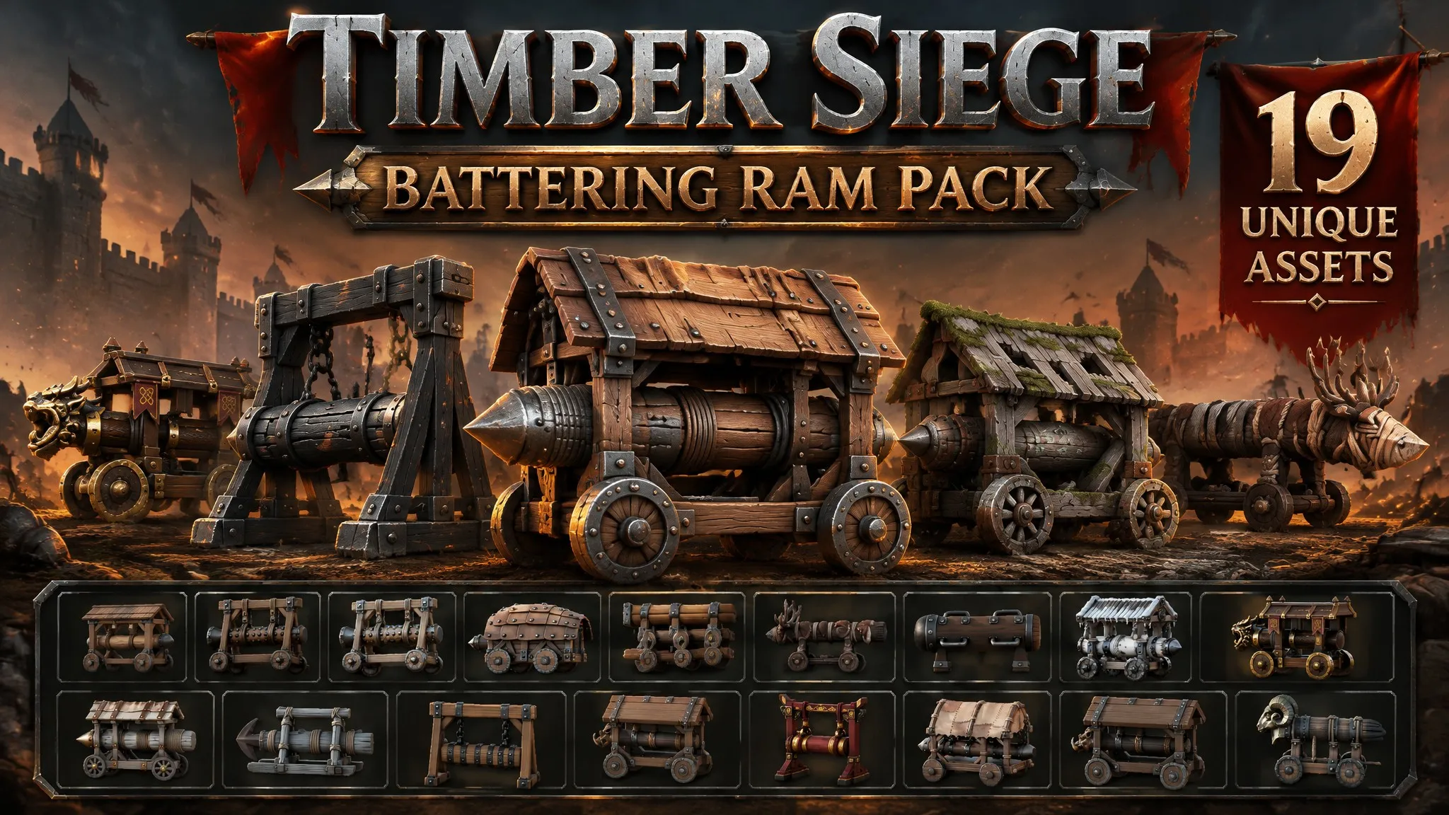 Timber Siege Battering Ram Pack Low-poly 3D model