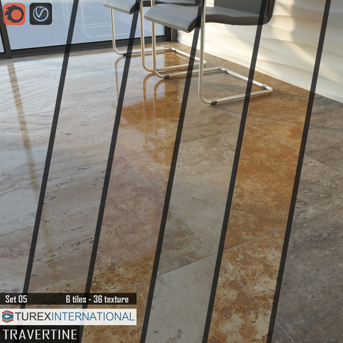 TUREX INTERNATIONAL Travertine Tiles Set 3D model_1