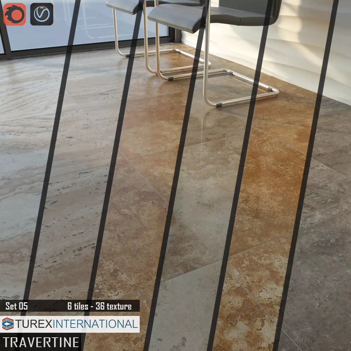 TUREX INTERNATIONAL Travertine Tiles Set 3D model_0