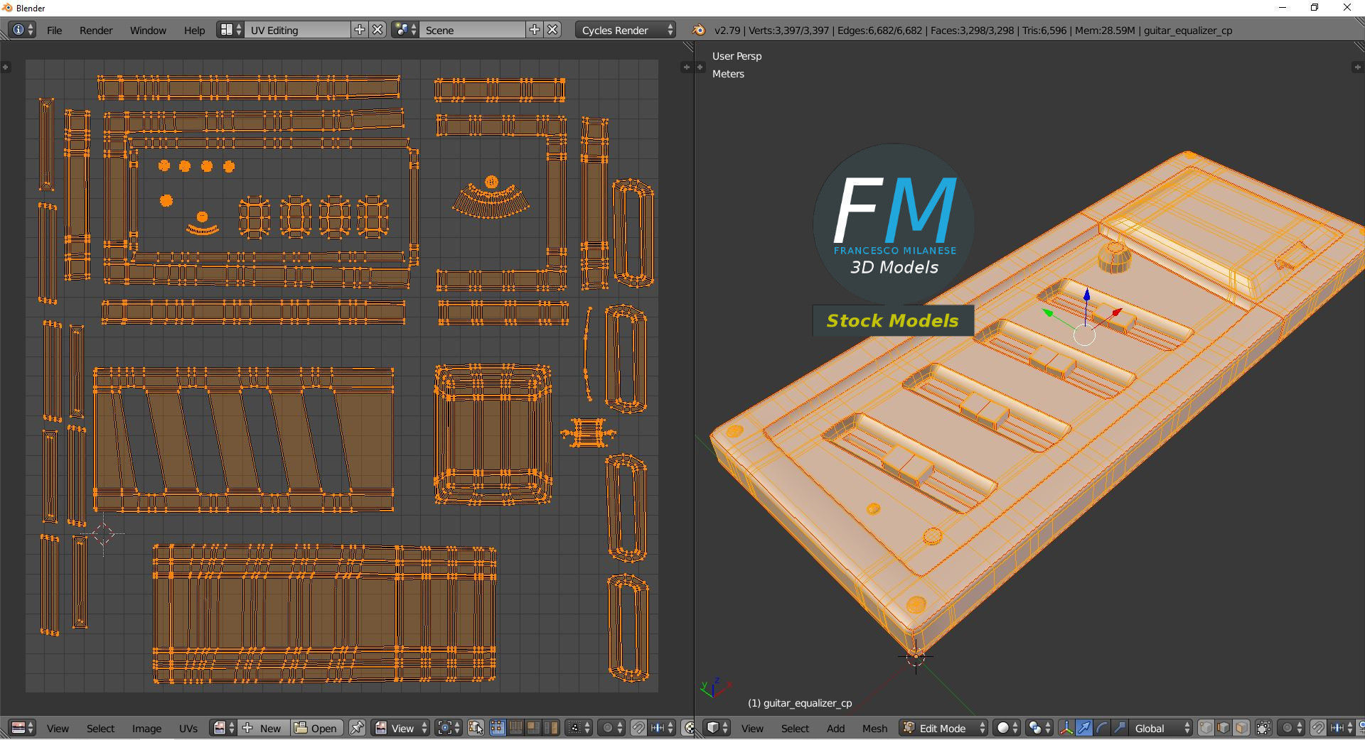 Guitar equalizer control panel 3D model_10