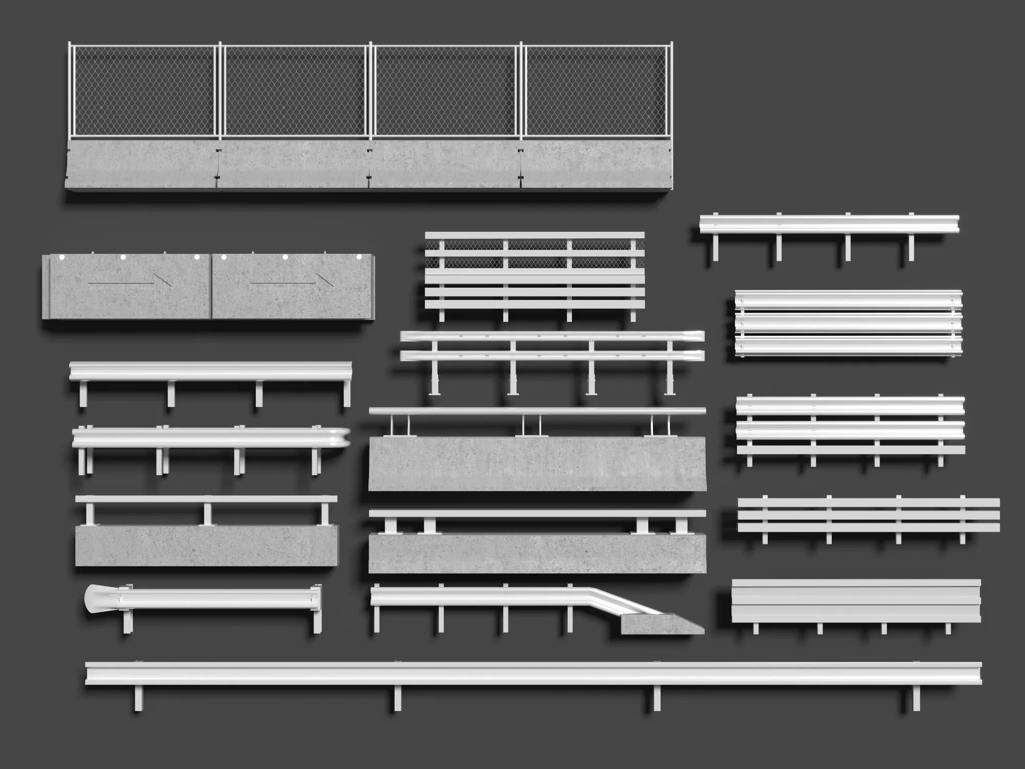 Road Barrier Guardrail Fence Pack Low-poly 3D model