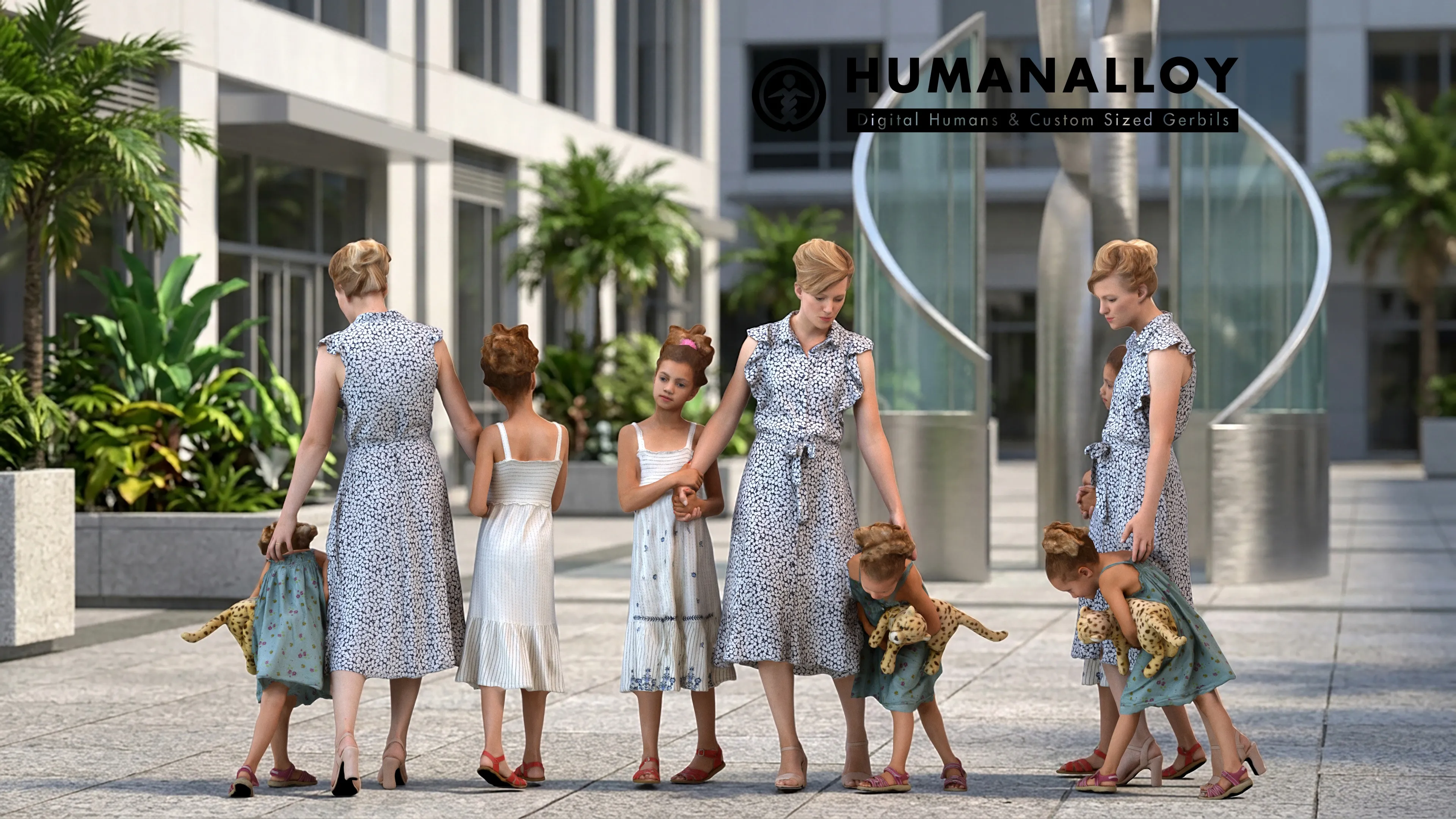 Teen mixed-race Caucasian girl walking through public space 3D model