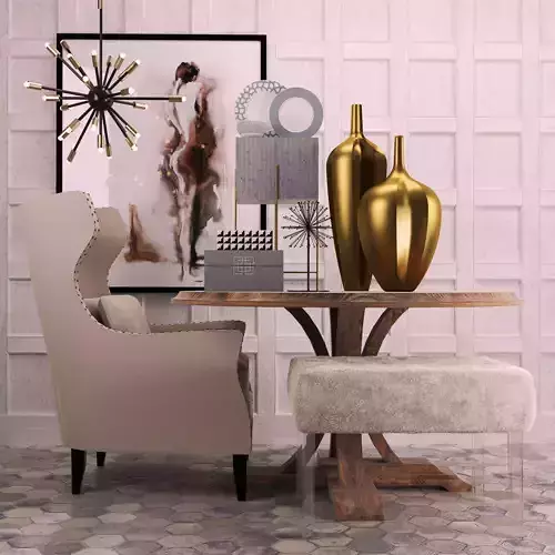 Set-32 dining room with gold vases and chairs