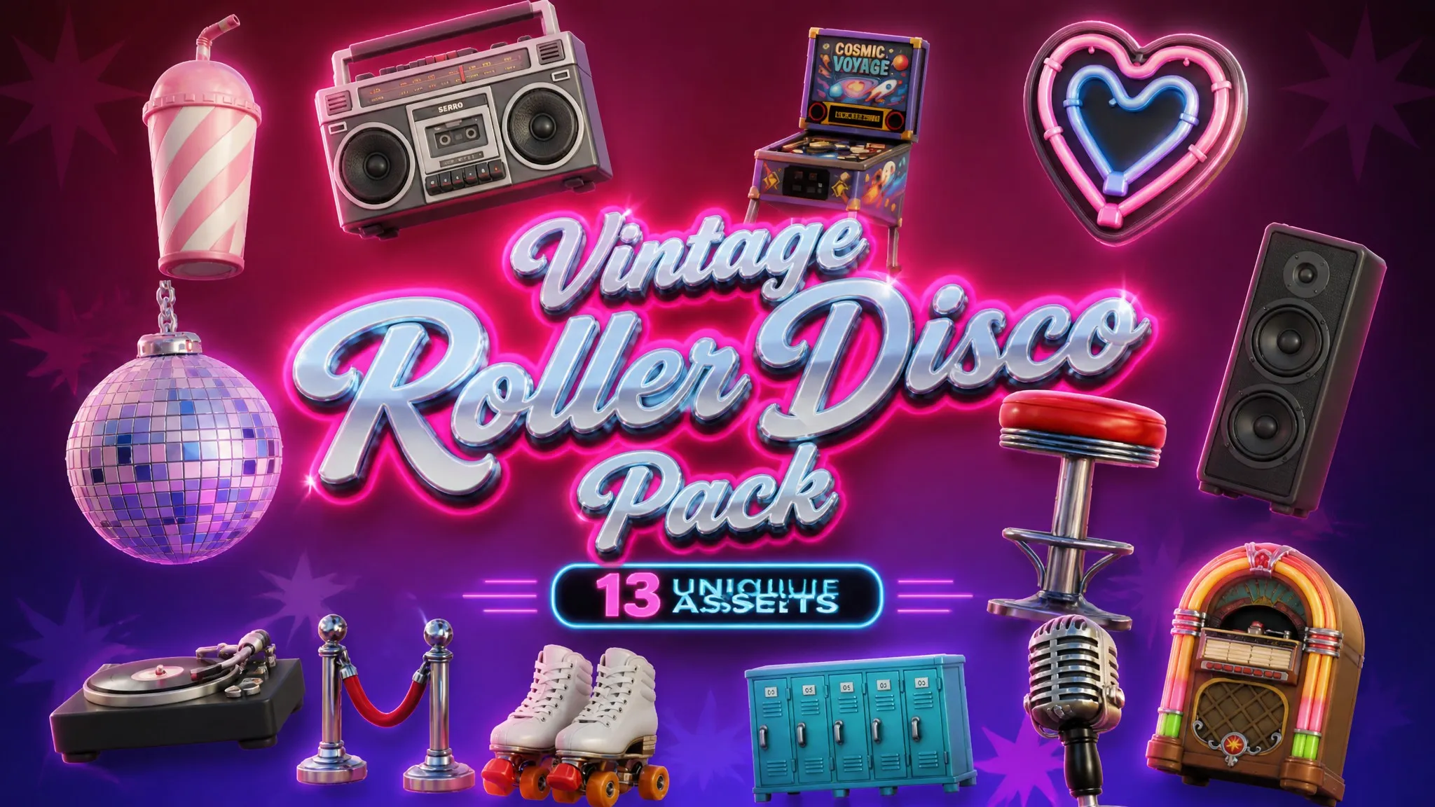 Vintage Roller Disco Pack Low-poly 3D model