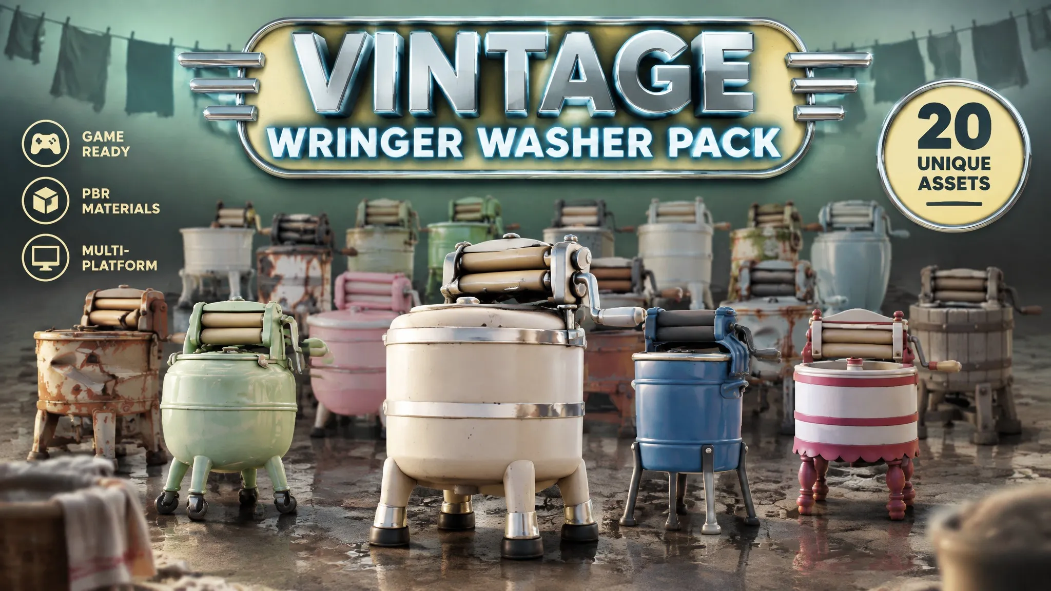 Vintage Wringer Washer Pack Low-poly 3D model