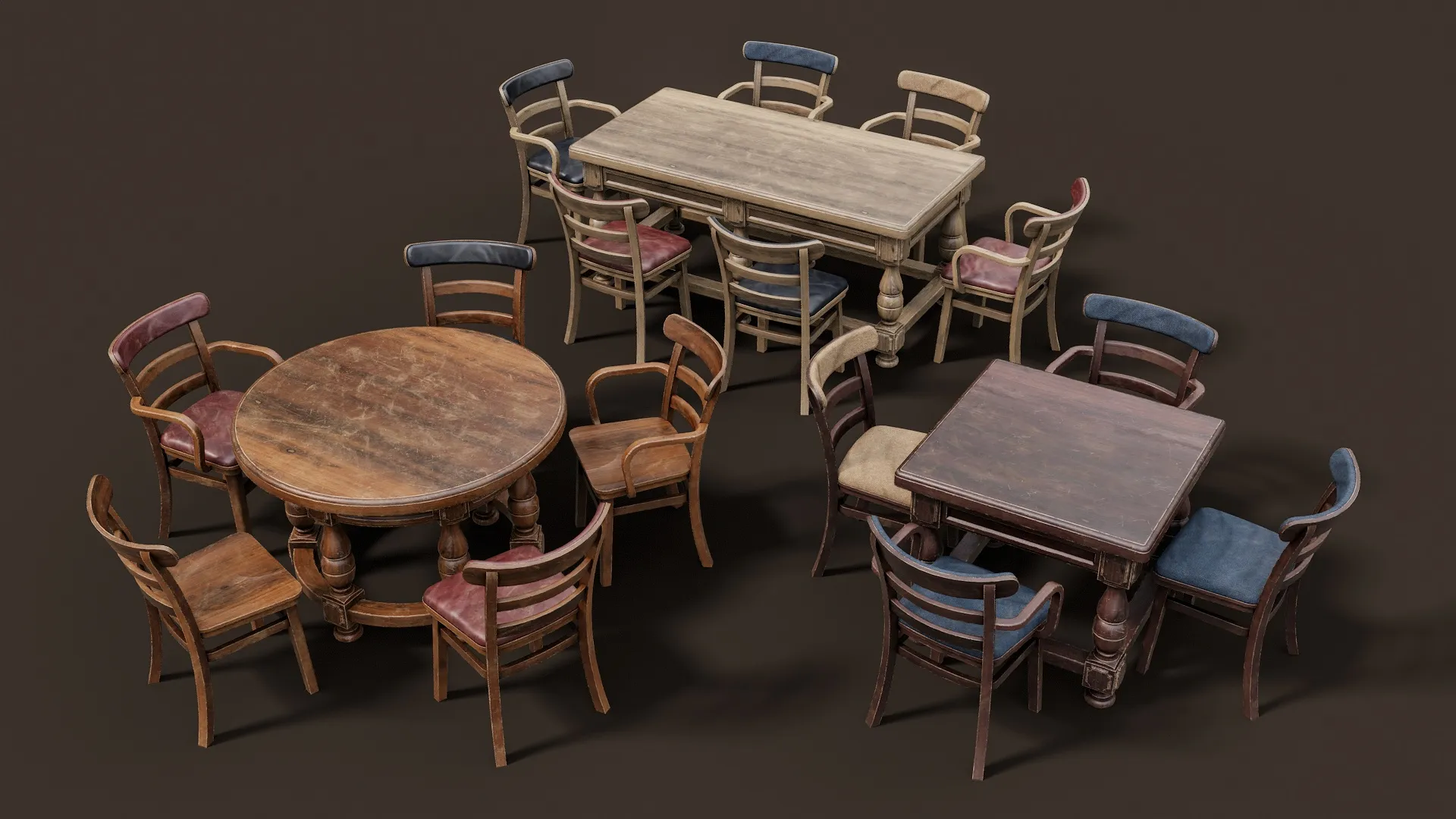 Wooden Tables and Chairs Pack - Game Ready PBR Low-poly 3D model
