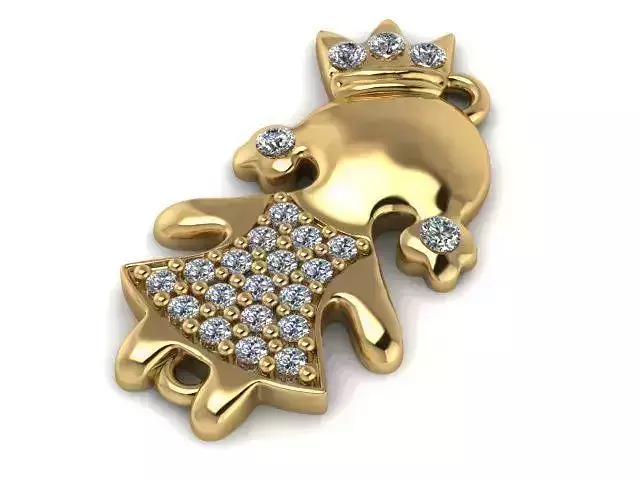 Pendant girl with diamonds gold