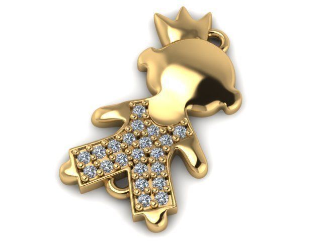 Pendant little boy gold with diamonds 3D print model