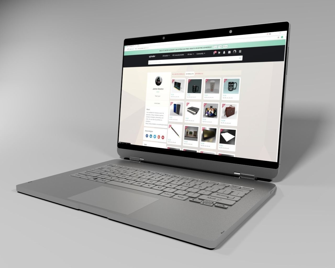 Laptop 2 in one Position one 3D model_0