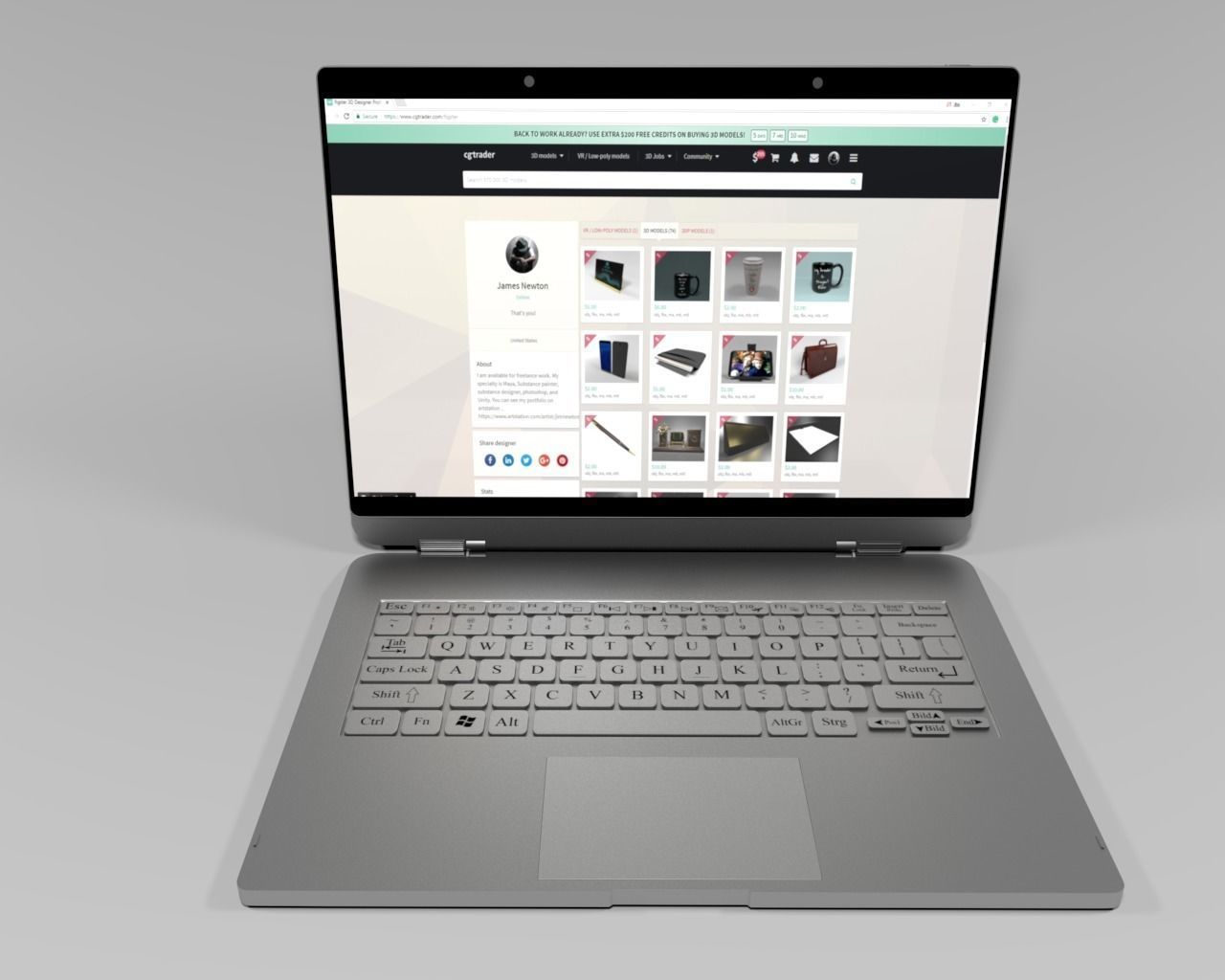 Laptop 2 in one Position one 3D model_3