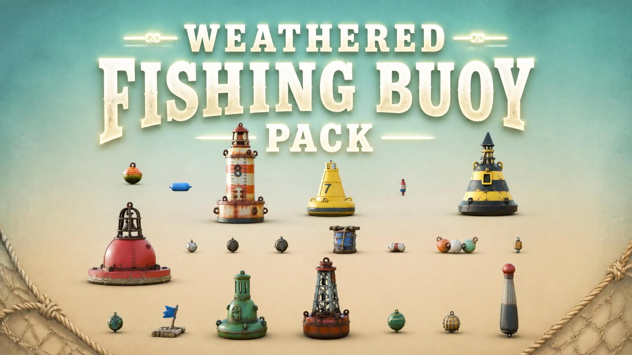 Weathered Fishing Buoy Pack Low-poly 3D model