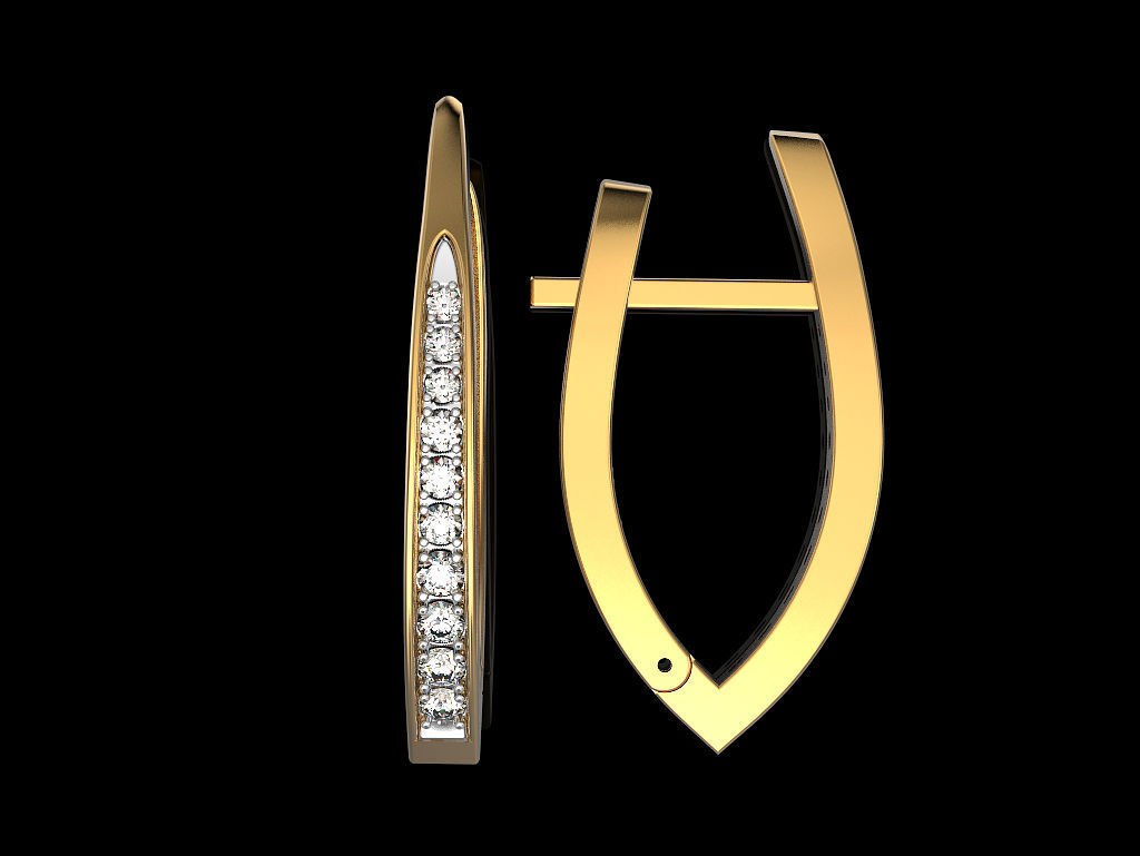 Earrings two gold hoop with diamonds 3D print model_3