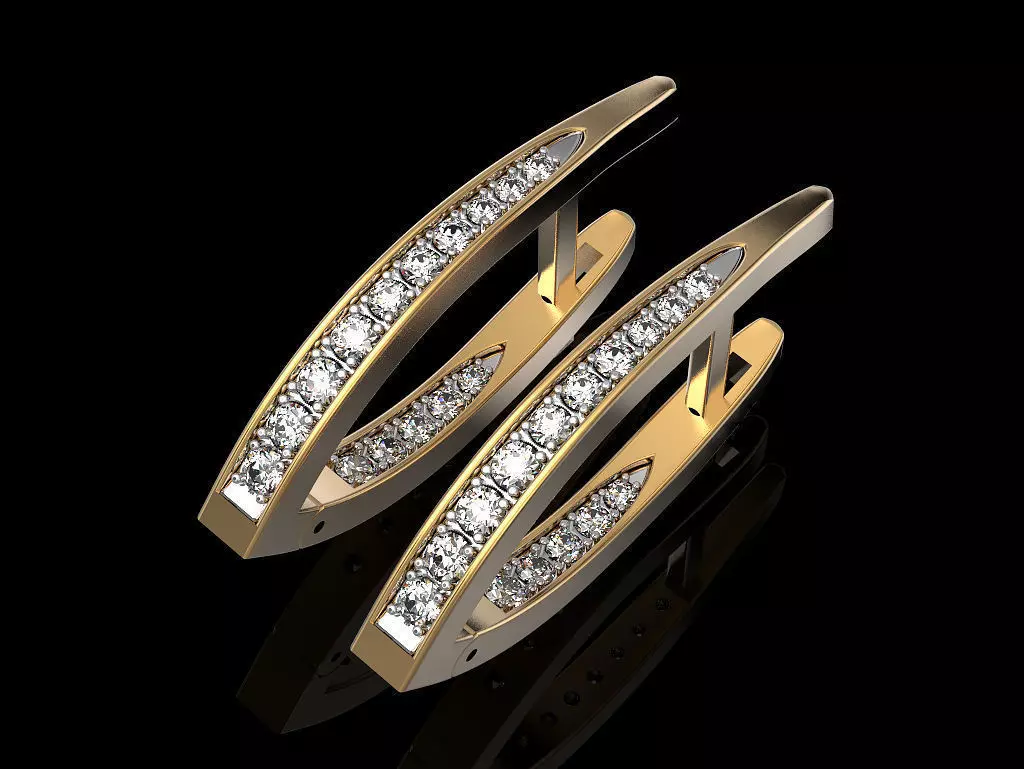 Earrings two gold hoop with diamonds 3D print model_0