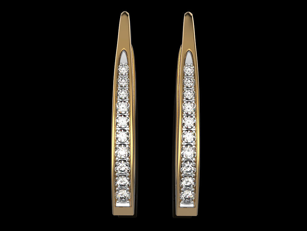 Earrings two gold hoop with diamonds 3D print model_2