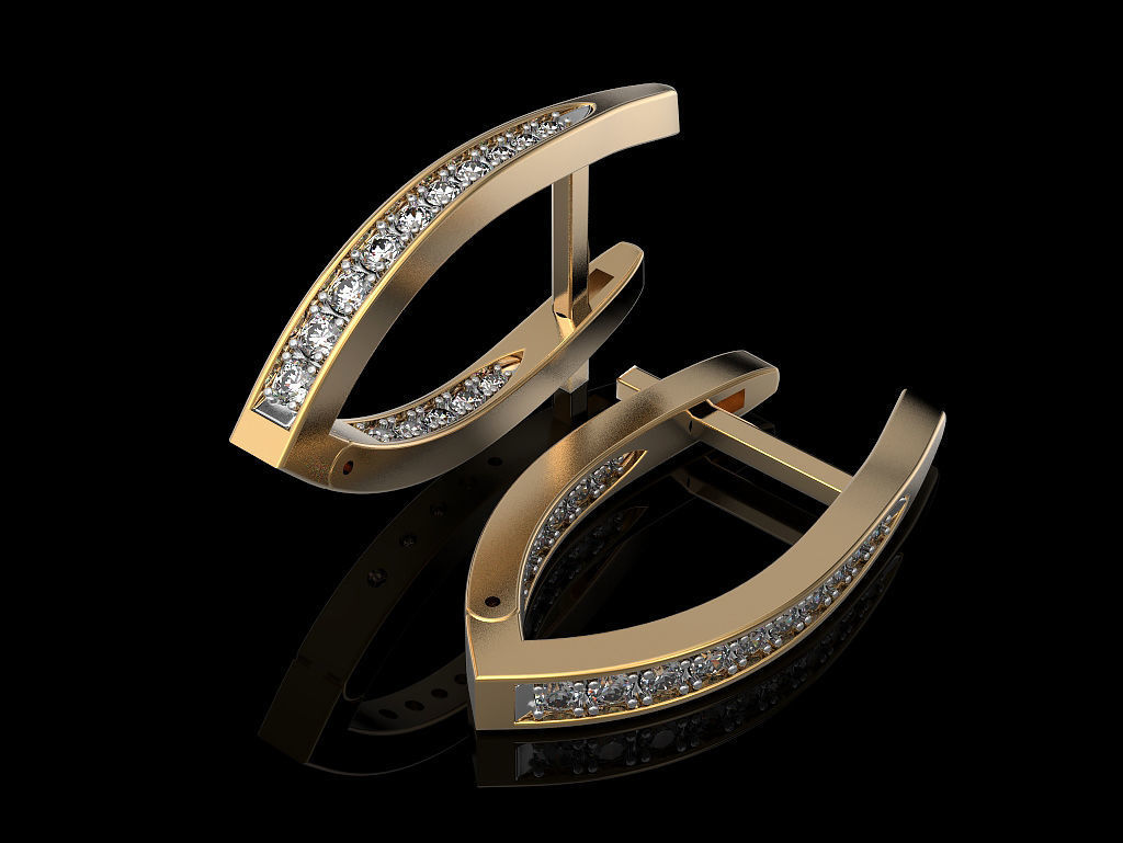 Earrings two gold hoop with diamonds 3D print model_1
