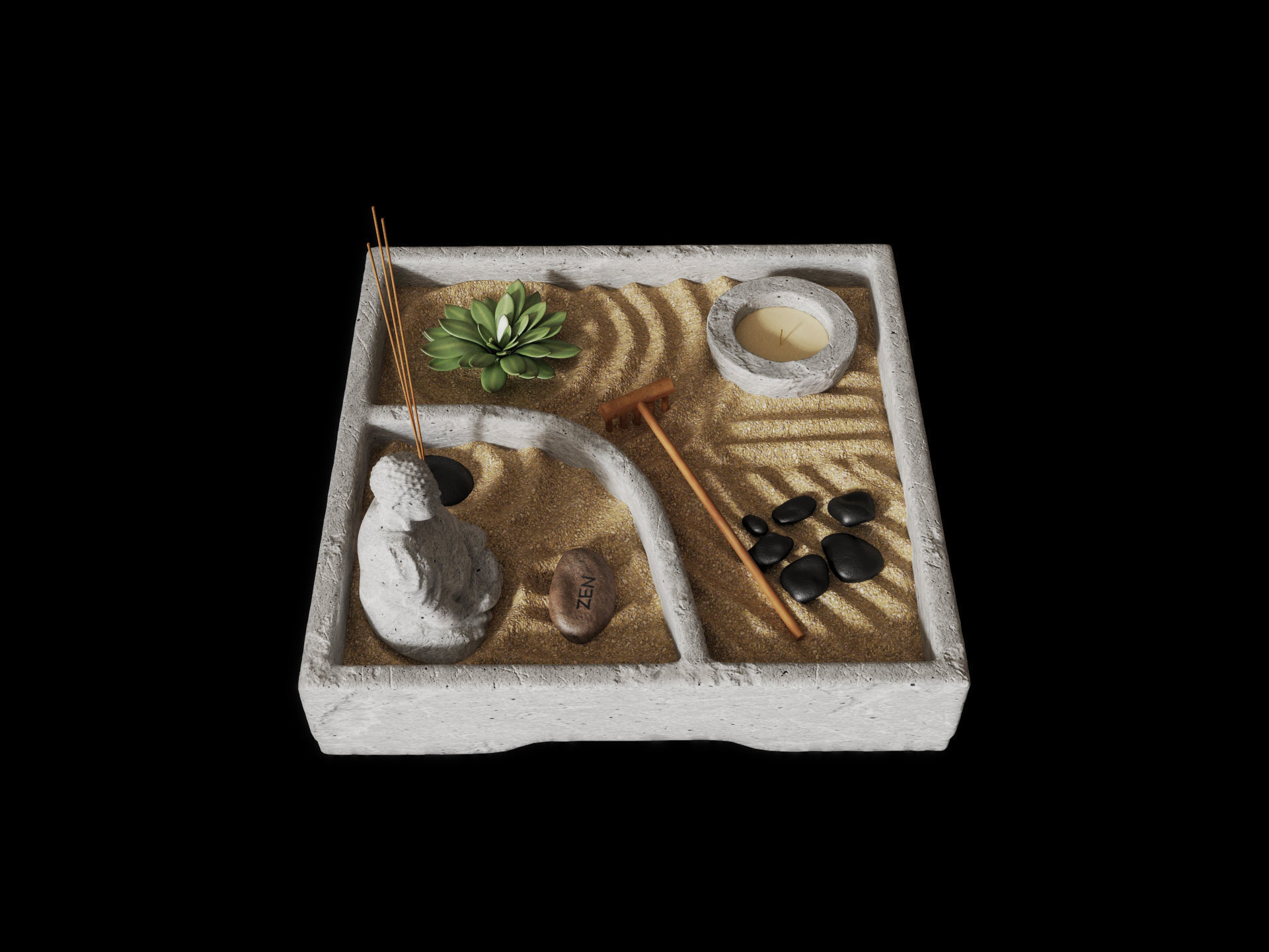 Miniature Zen Garden 3D model_7