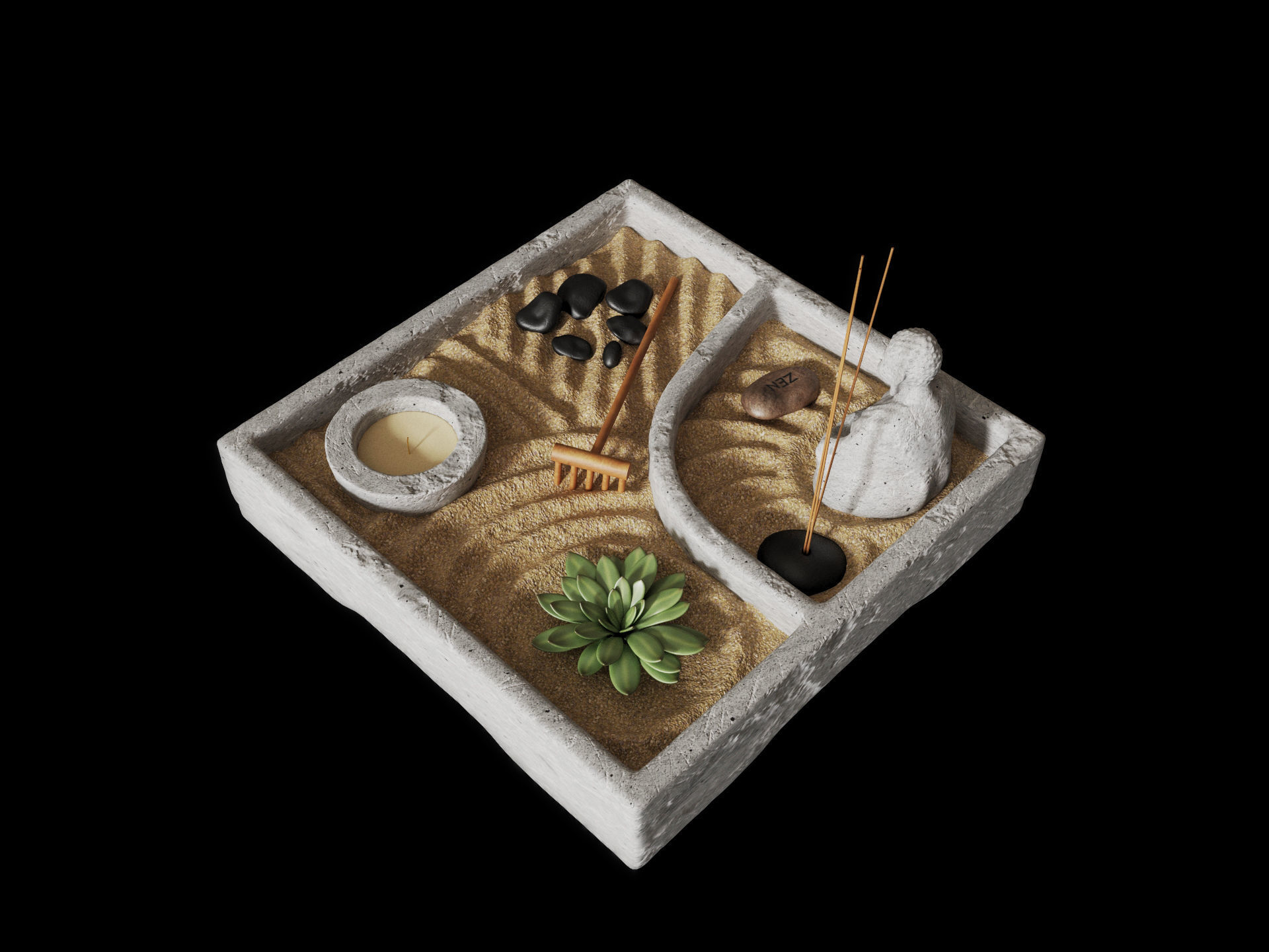 Miniature Zen Garden 3D model_4