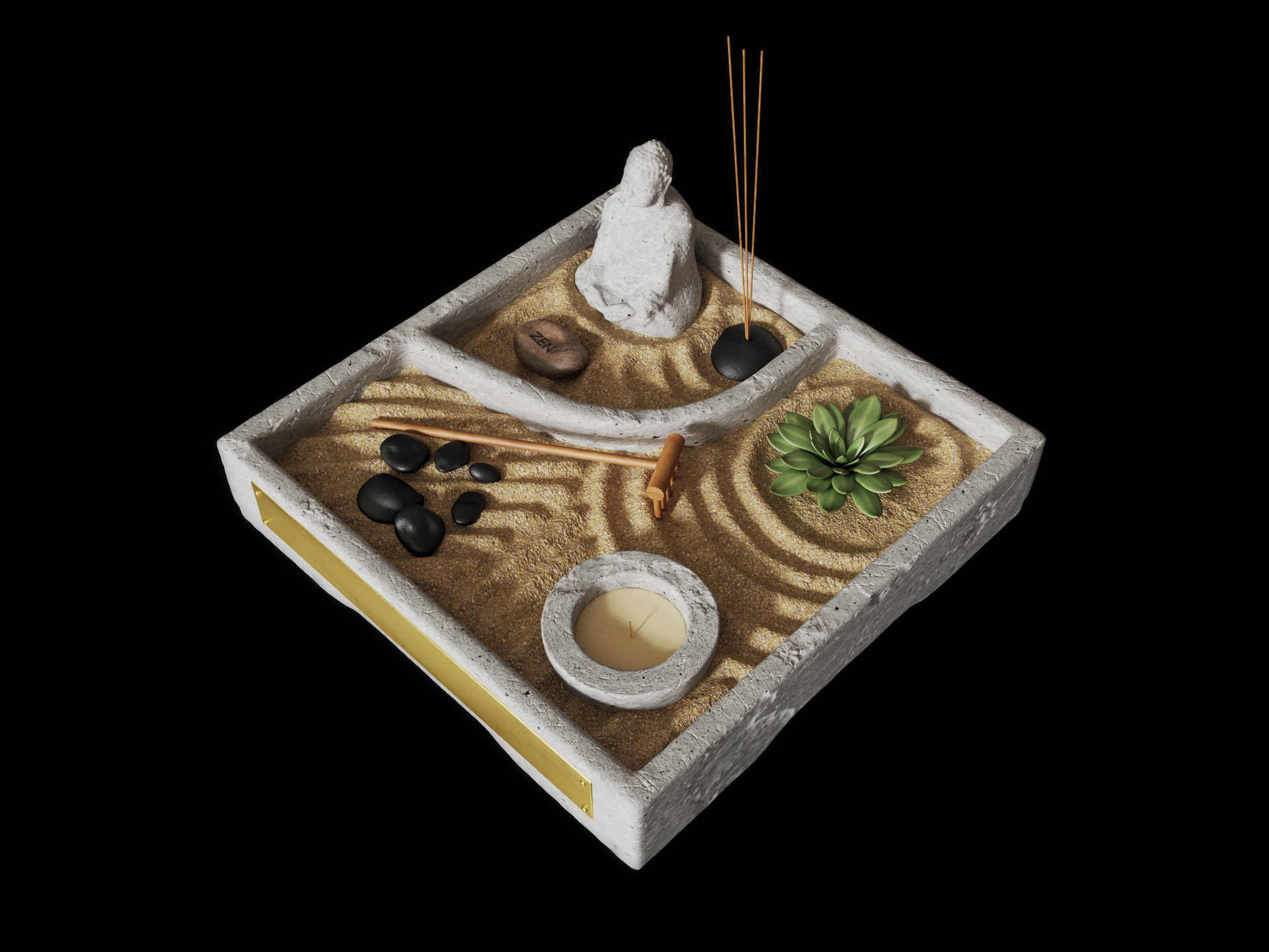 Miniature Zen Garden 3D model_2