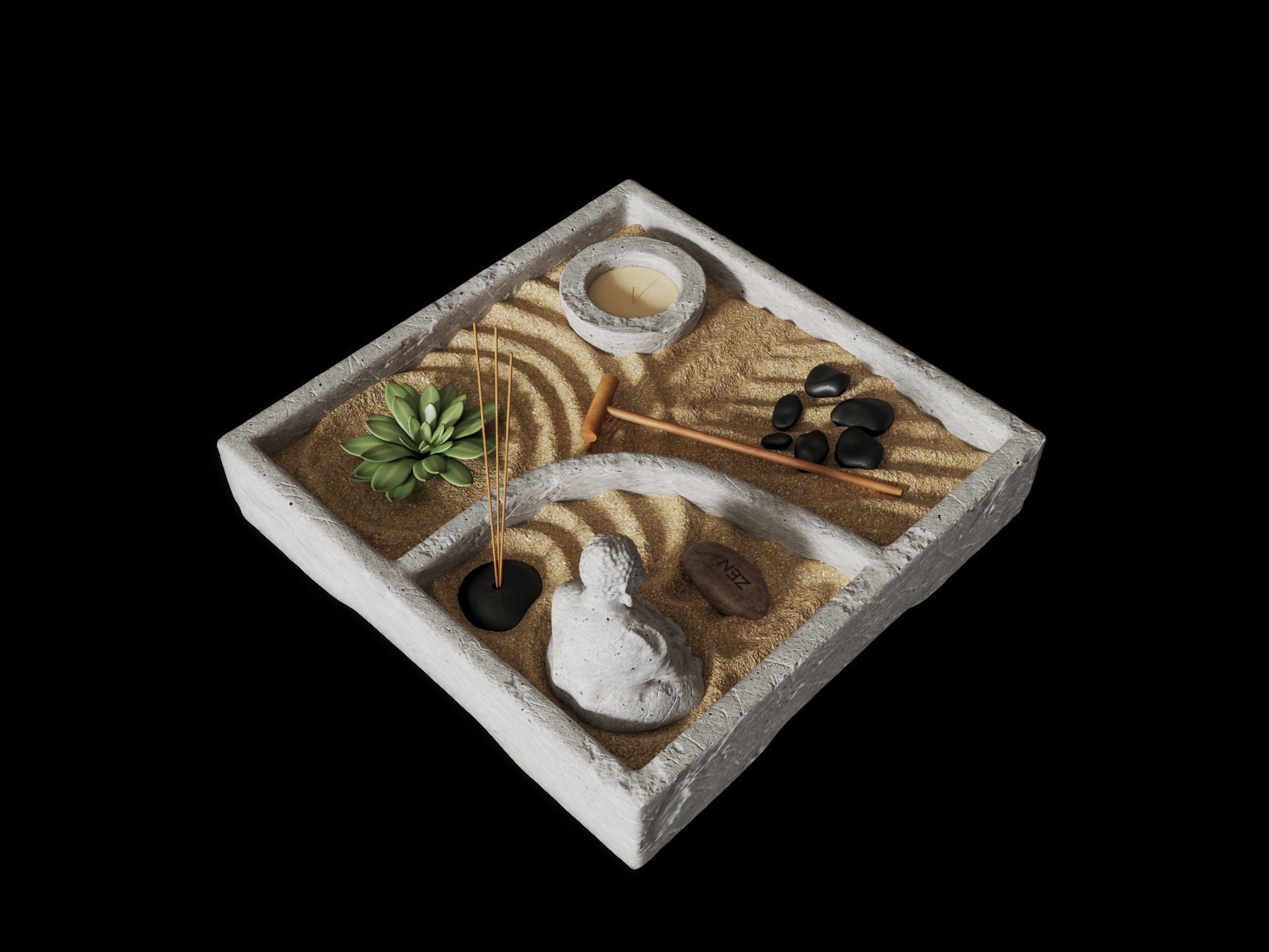 Miniature Zen Garden 3D model_6
