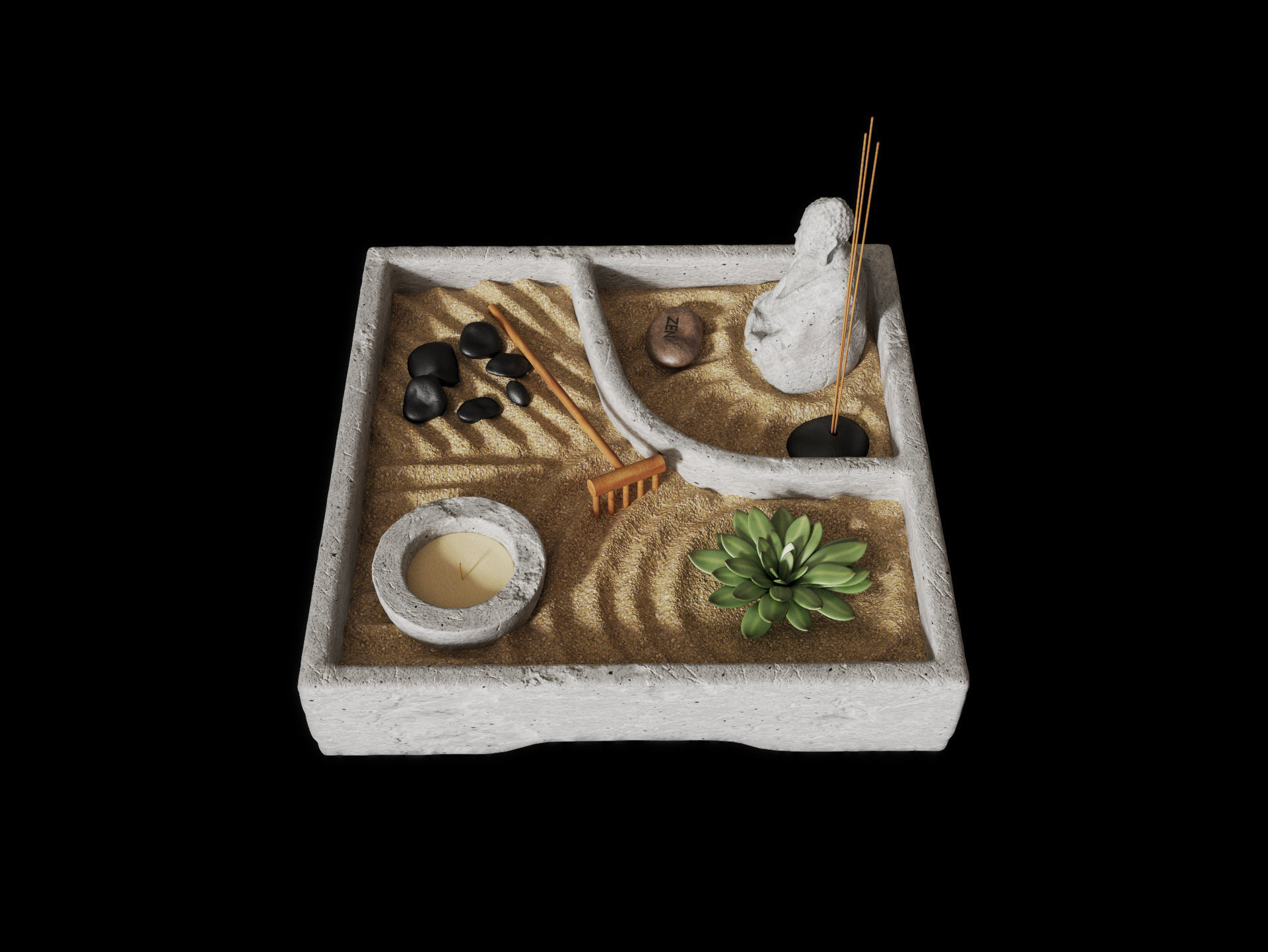 Miniature Zen Garden 3D model_3