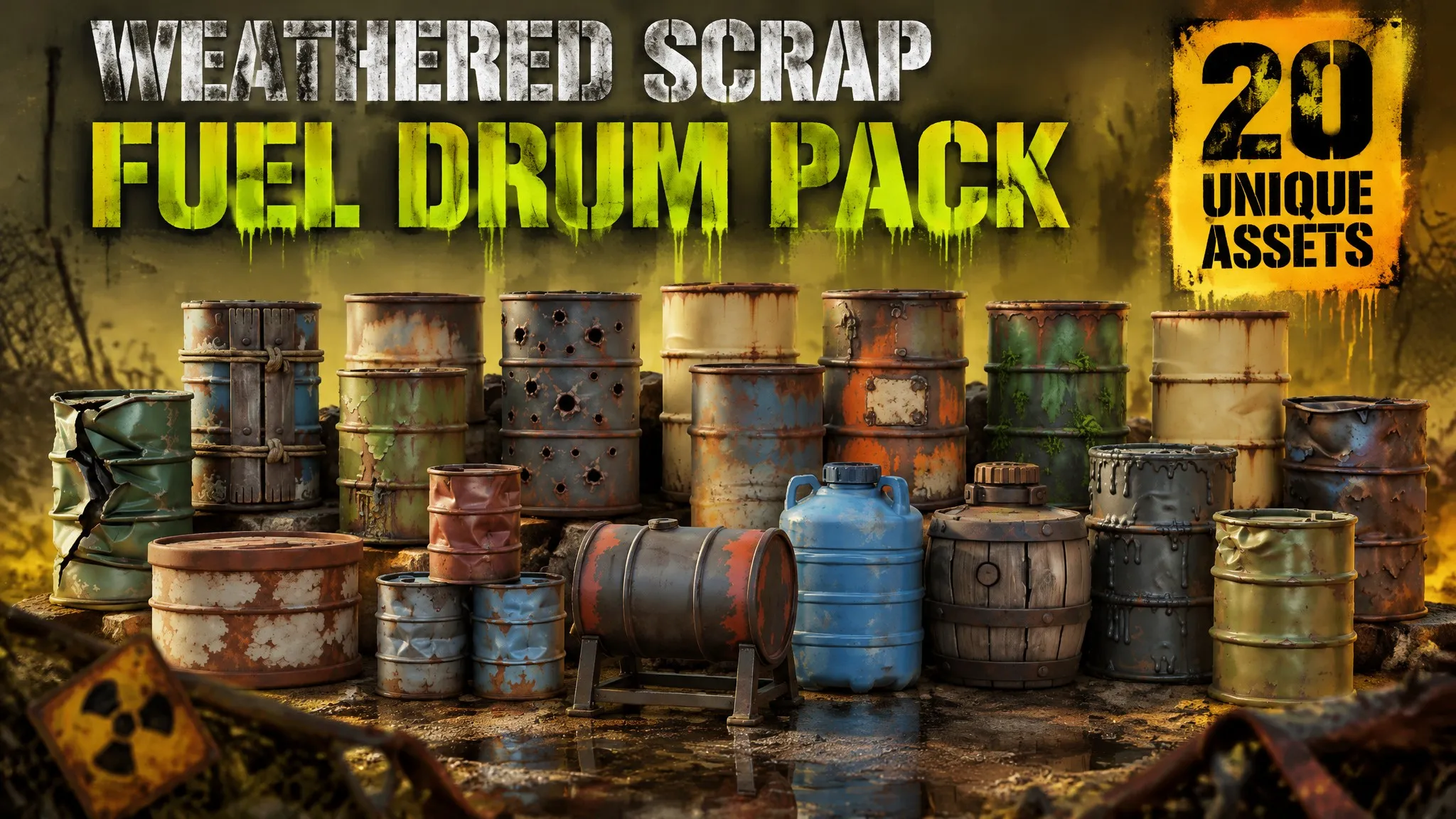 Weathered Scrap Fuel Drum Pack Low-poly 3D model