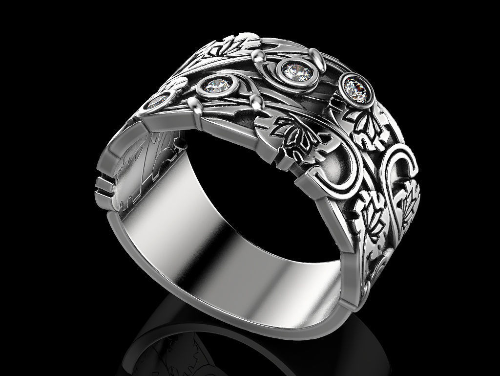 Ring with 4 stones 3D print model_1