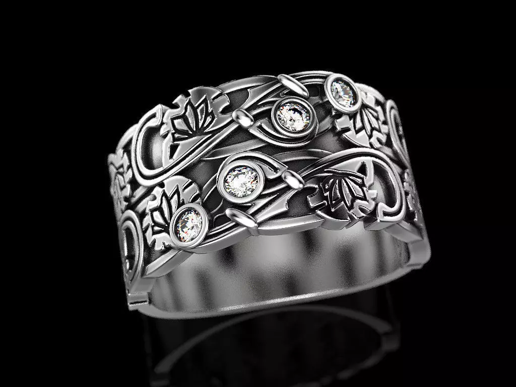 Ring with 4 stones 3D print model_0