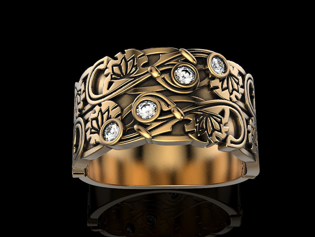 Ring with 4 stones 3D print model_4