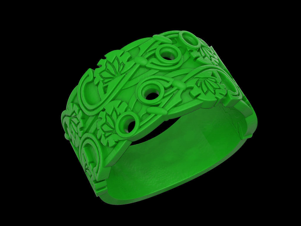 Ring with 4 stones 3D print model_5