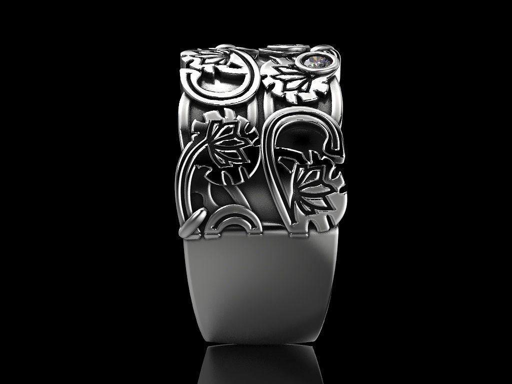 Ring with 4 stones 3D print model_3