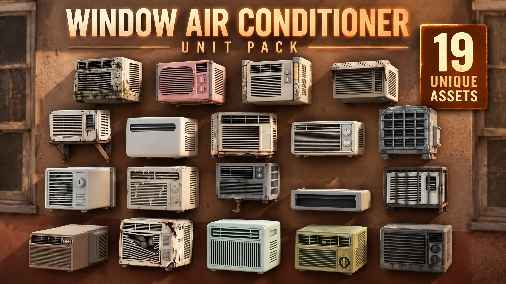 Window Air Conditioner Unit Pack Low-poly 3D model