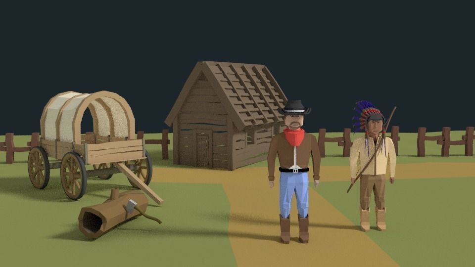 Western Scene Assets Low-poly 3D model_0