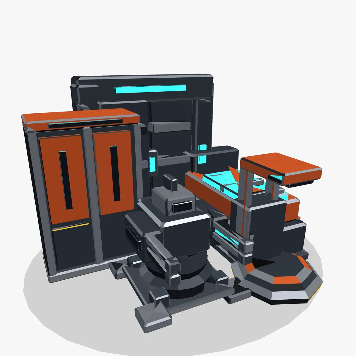 Sci-Fi Armory Defense Turret Blast Door Cryo-Pod - 5 PBR Assets Low-poly 3D model