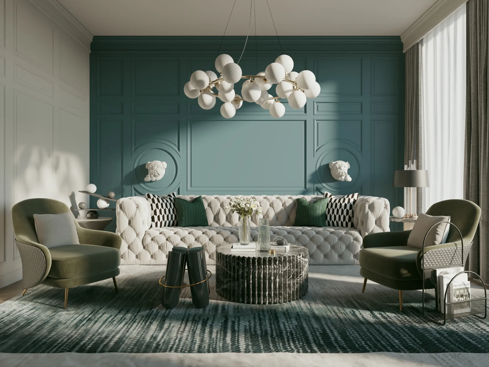 Luxury Living Room Chesterfield Sofa Scene Low-poly 3D model