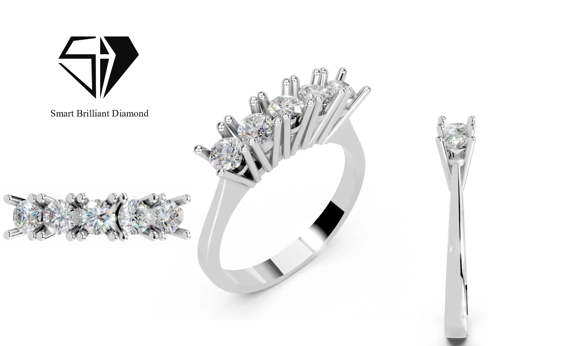 Five-Stone Diamond Ring 3D Model jr00482 3D print model