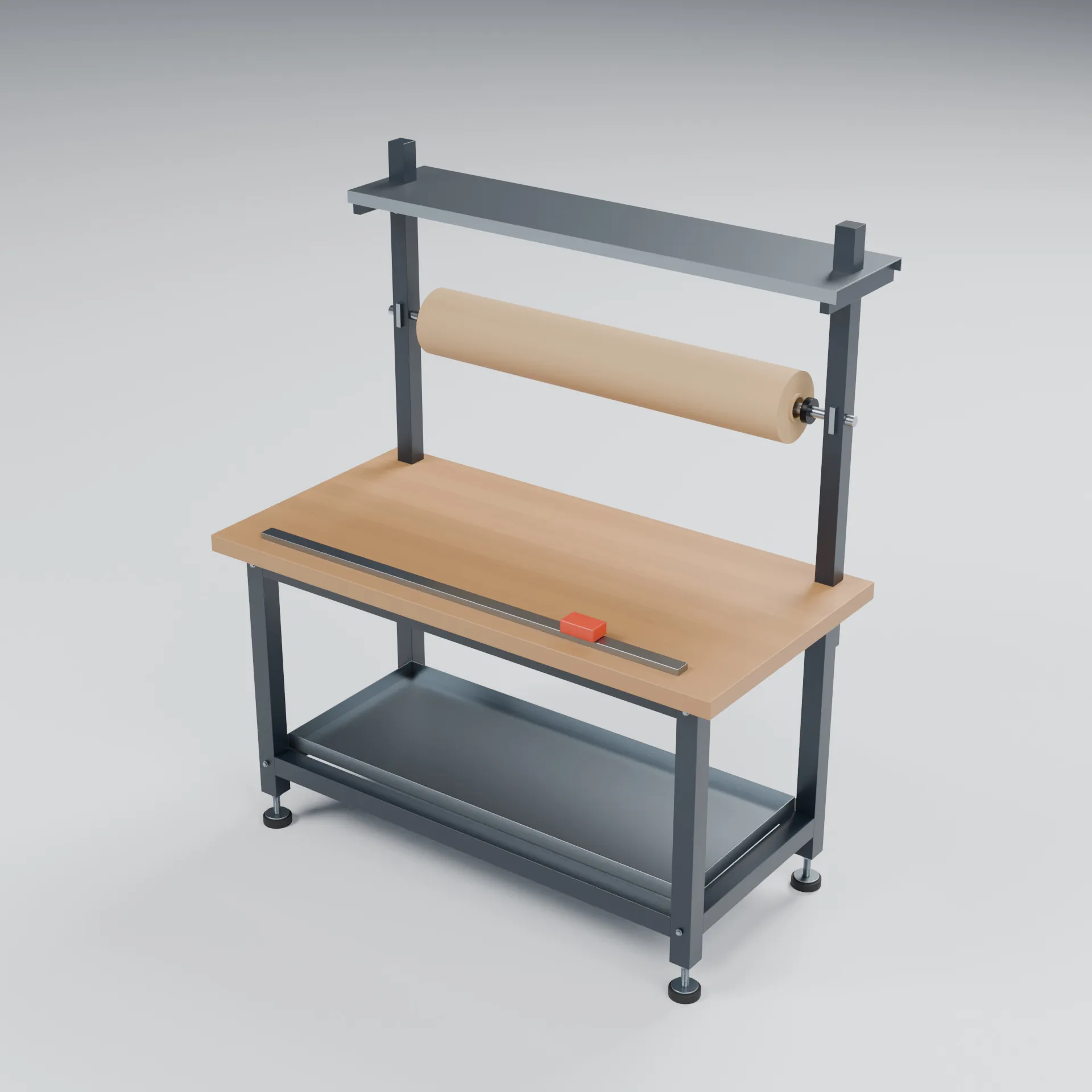 Packing Workbench with Kraft Roll Holder and Sliding Cutter 3D model ...
