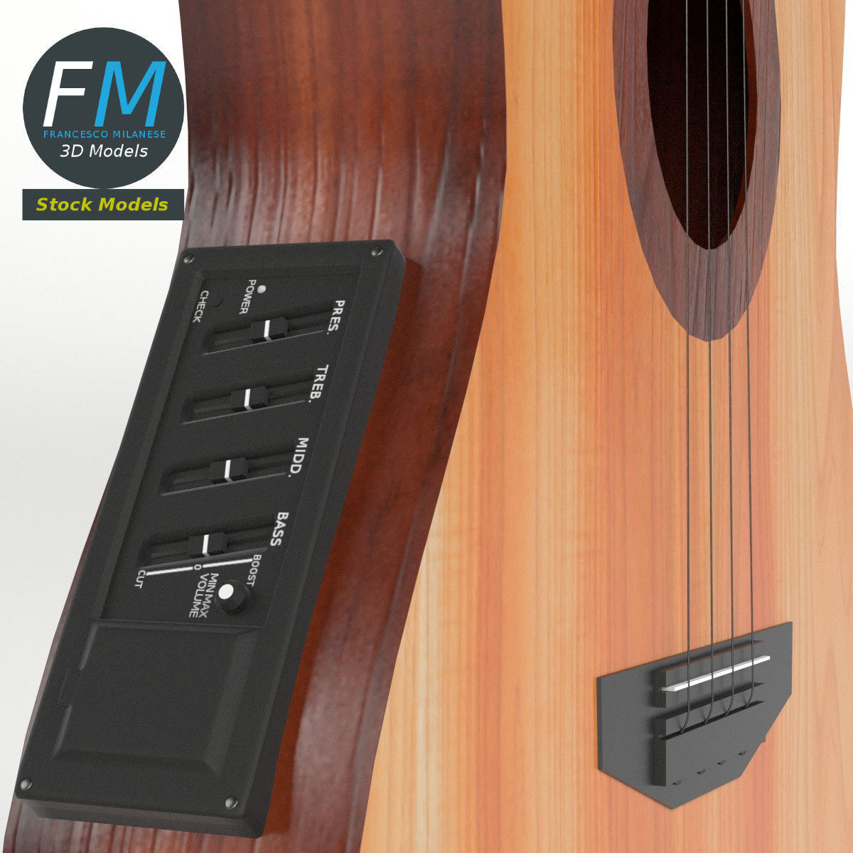 Acoustic Bass Guitar 3D model_4