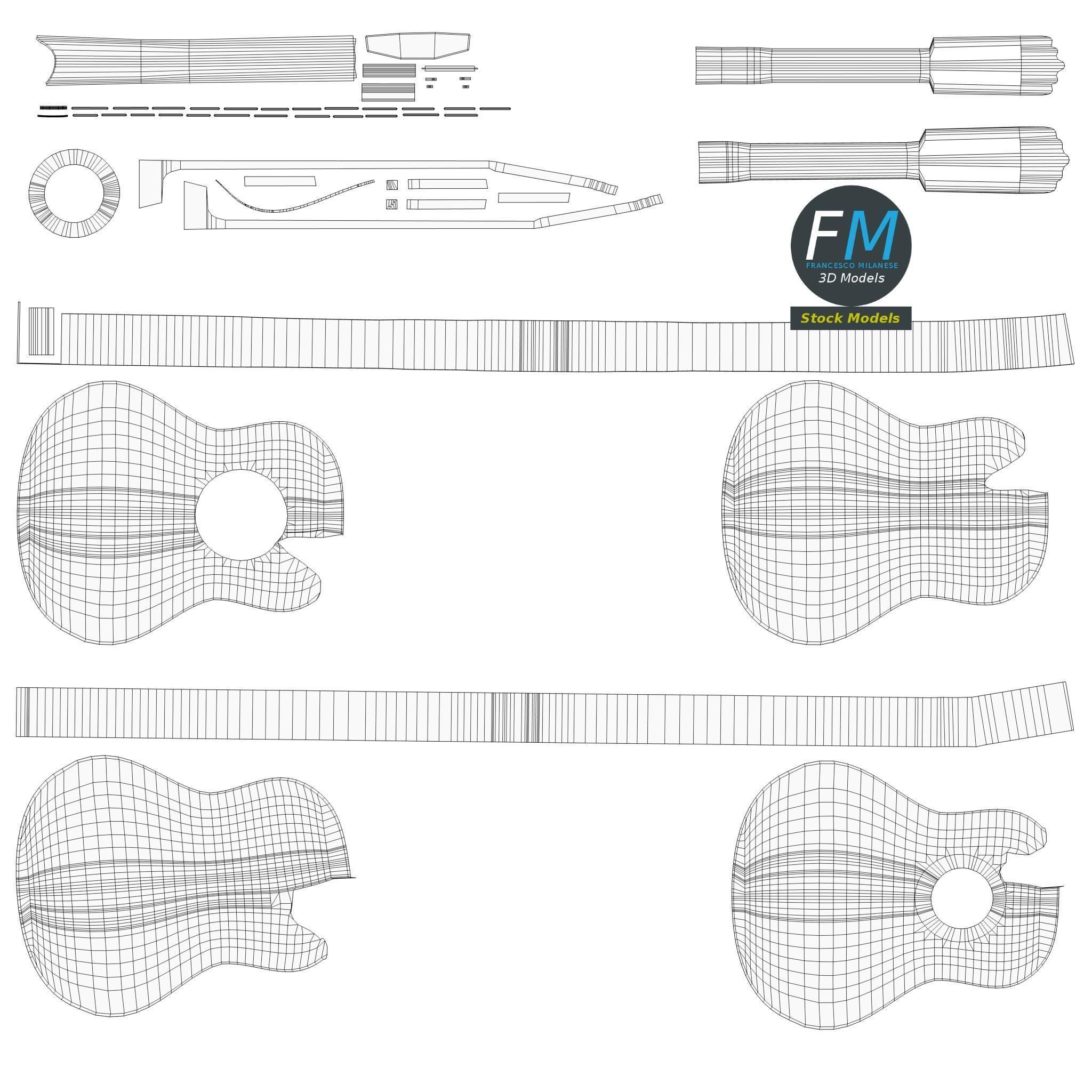 Acoustic Bass Guitar 3D model_11