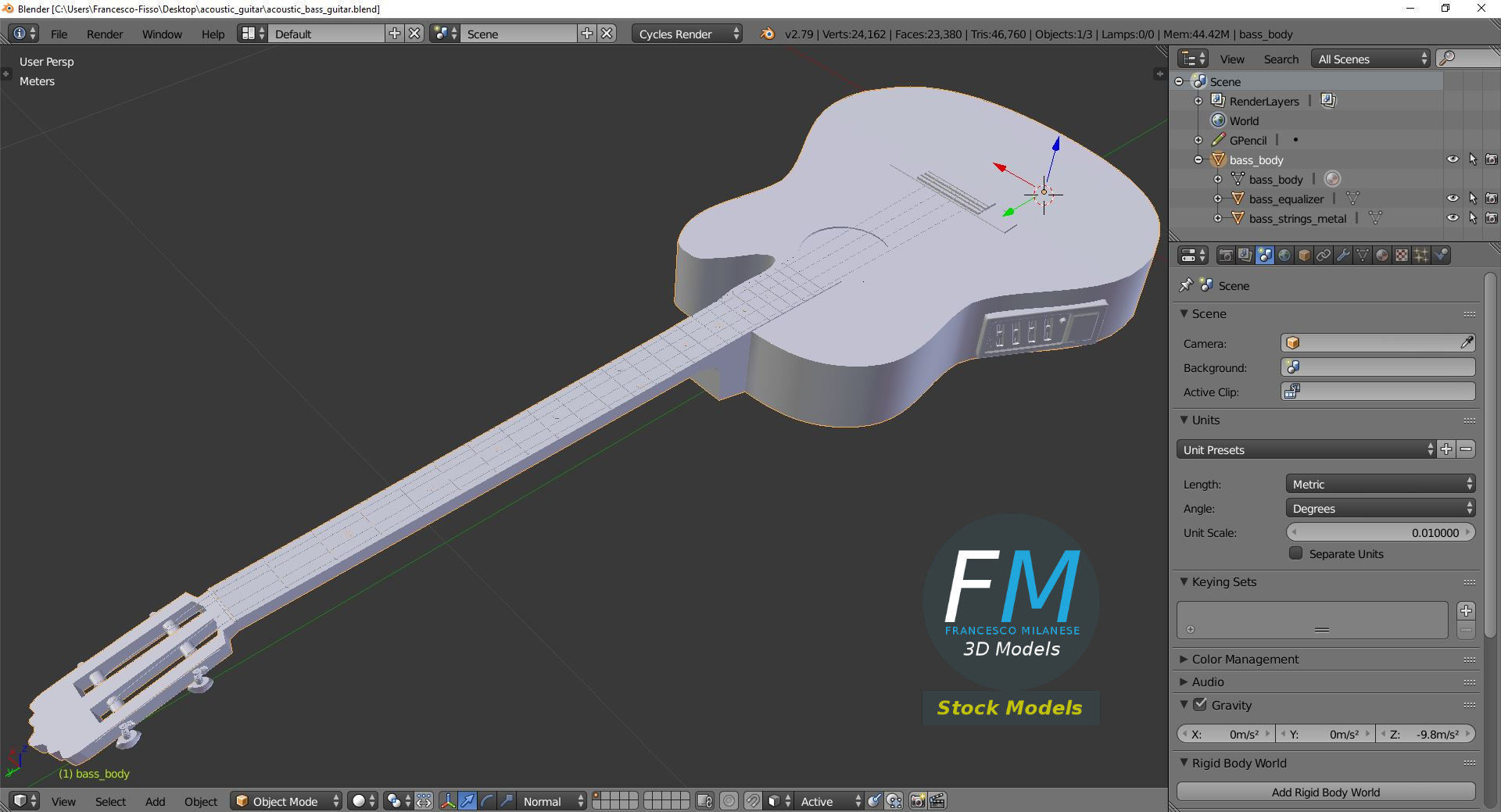 Acoustic Bass Guitar 3D model_9