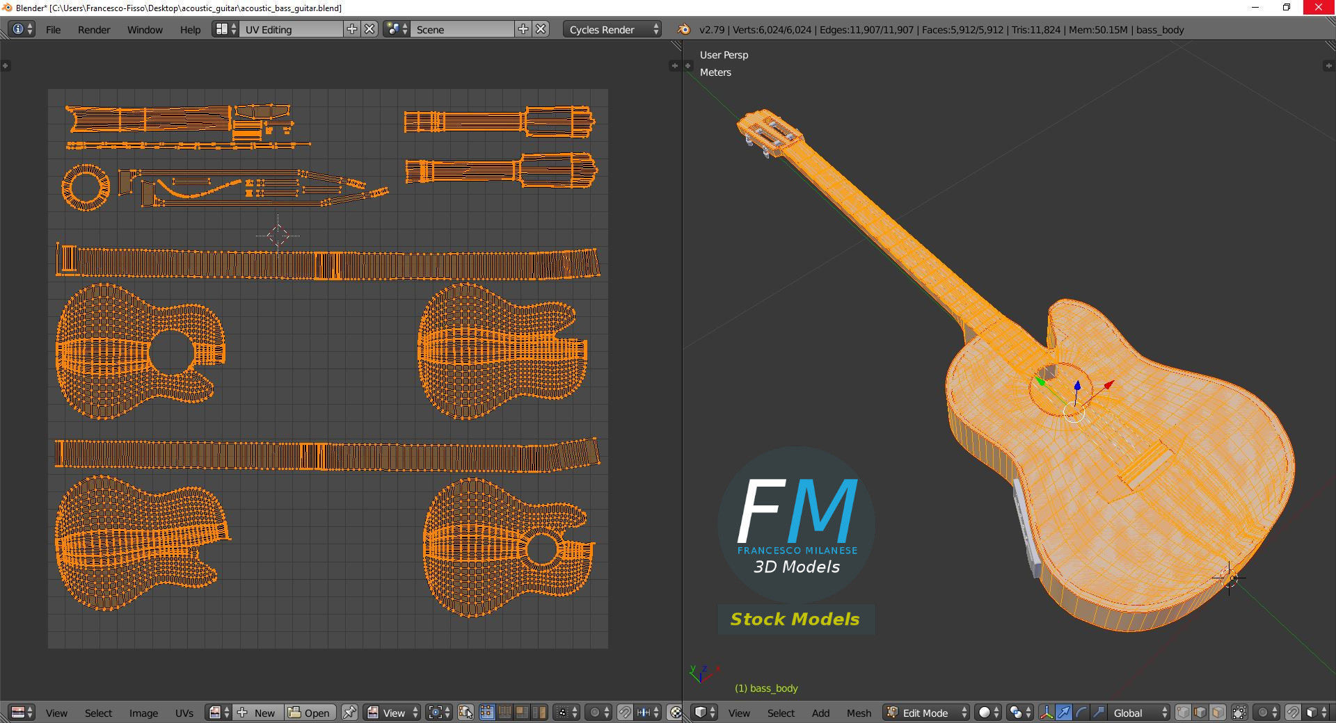 Acoustic Bass Guitar 3D model_10